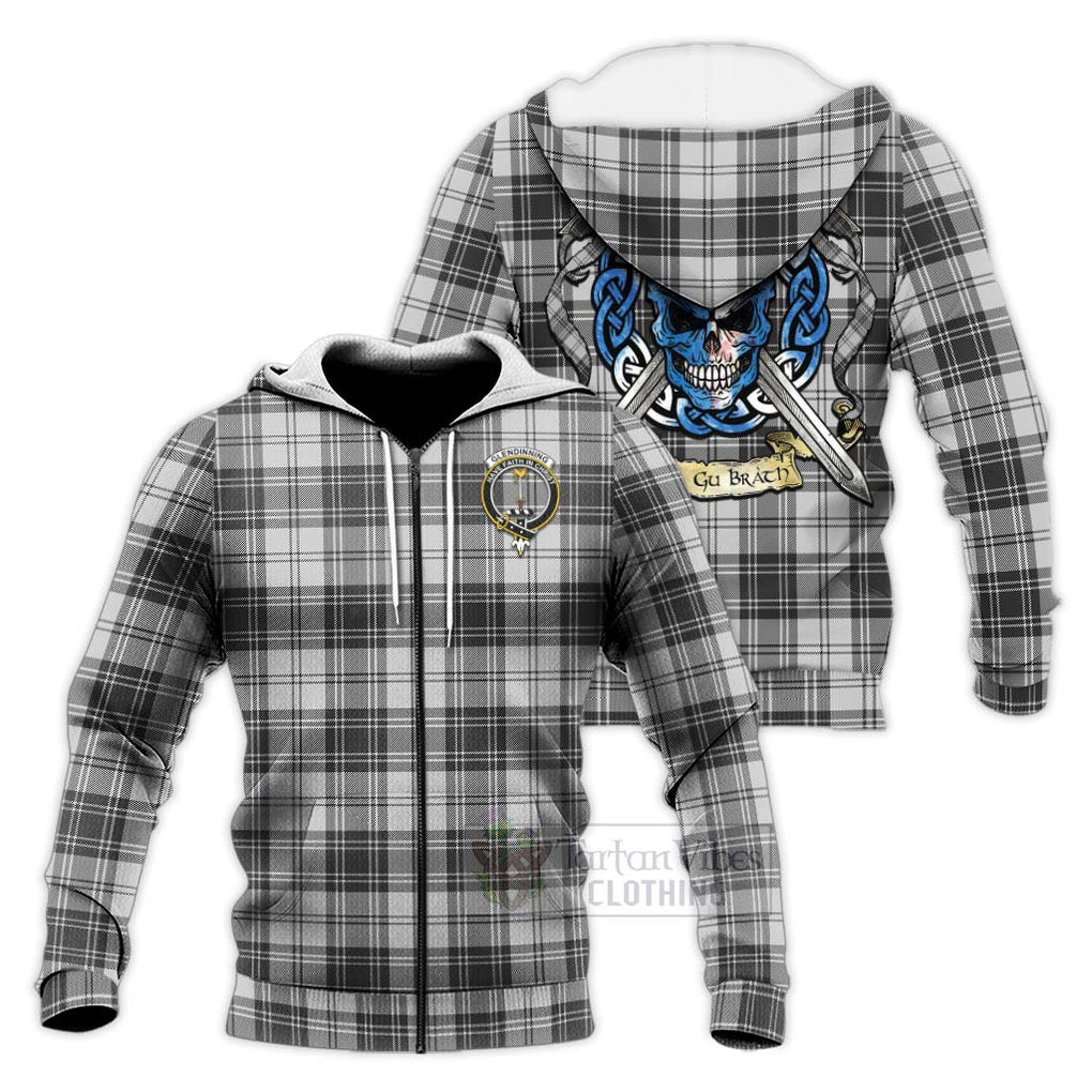 Glendinning Tartan Knitted Hoodie with Family Crest Celtic Skull Style Unisex Knitted Zip Hoodie - Tartan Vibes Clothing
