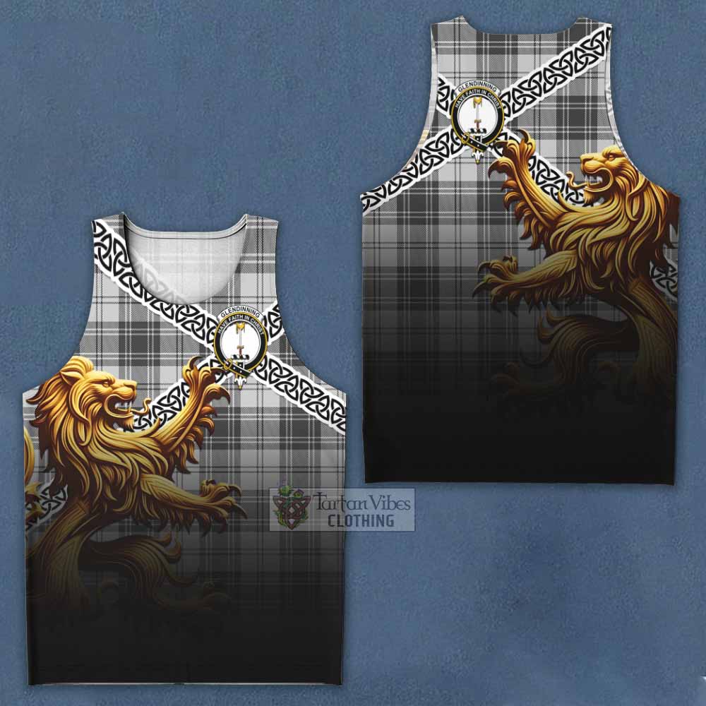 Glendinning Crest Tartan Men's Tank Top with Golden Lion Emblem Celtic Style - Tartan Vibes Clothing