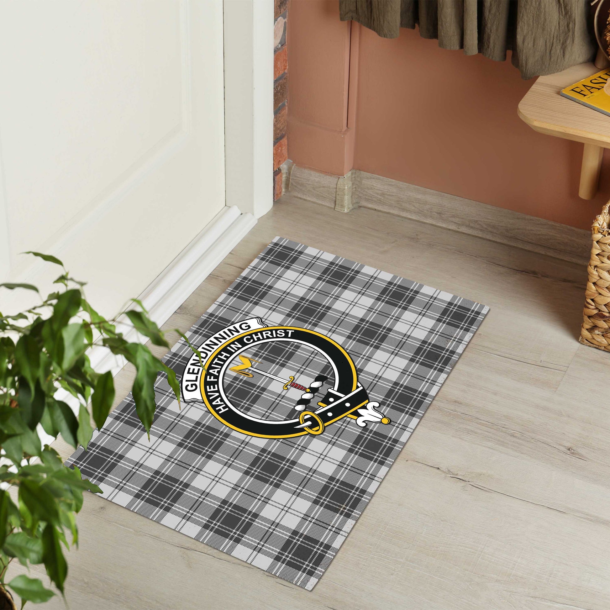 Glendinning Tartan Door Mat with Family Crest - Tartanvibesclothing