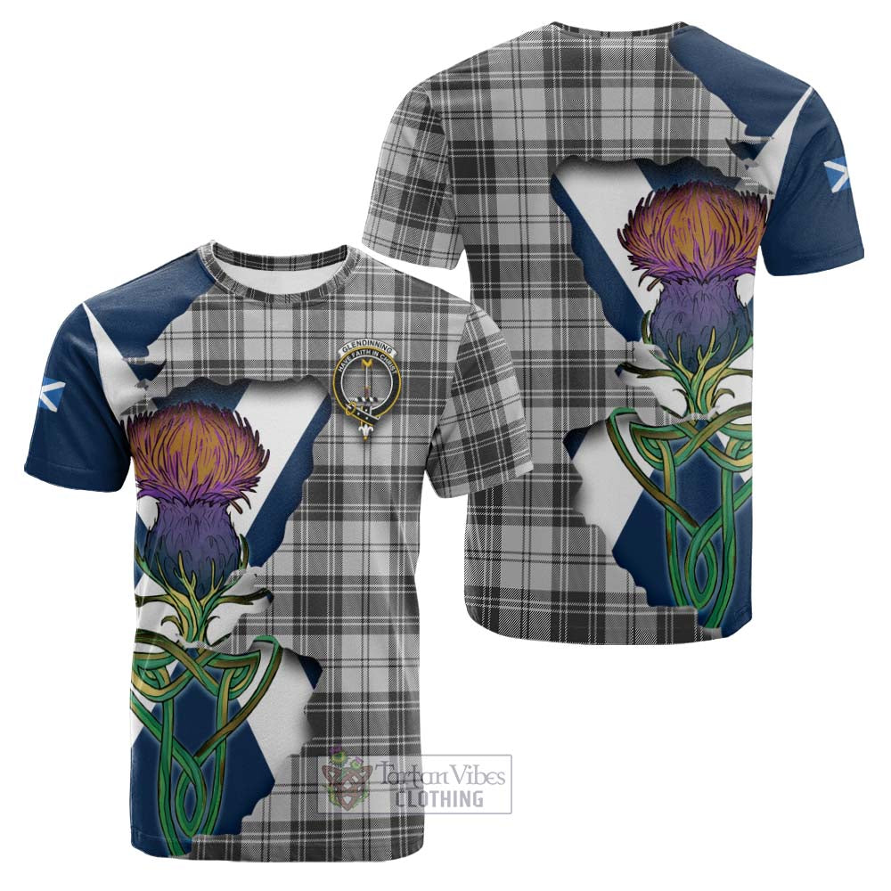 Tartan Vibes Clothing Glendinning Tartan Family Crest Cotton T-shirt Scottish Thistle Celtic Inspired