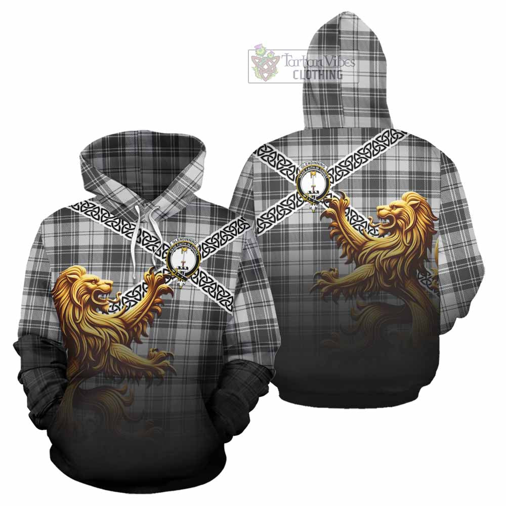 Glendinning Crest Tartan Hoodie with Golden Lion Emblem Celtic Style - Tartan Vibes Clothing
