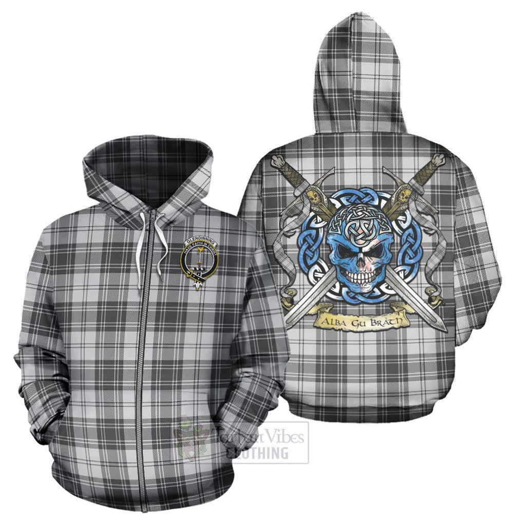 Glendinning Tartan Hoodie with Family Crest Celtic Skull Style - Tartan Vibes Clothing