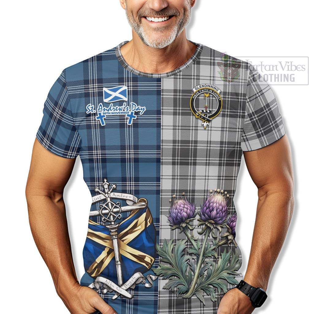 Glendinning Tartan T-Shirt Happy St. Andrew's Day Half Tartan Style - Tartan Vibes Clothing