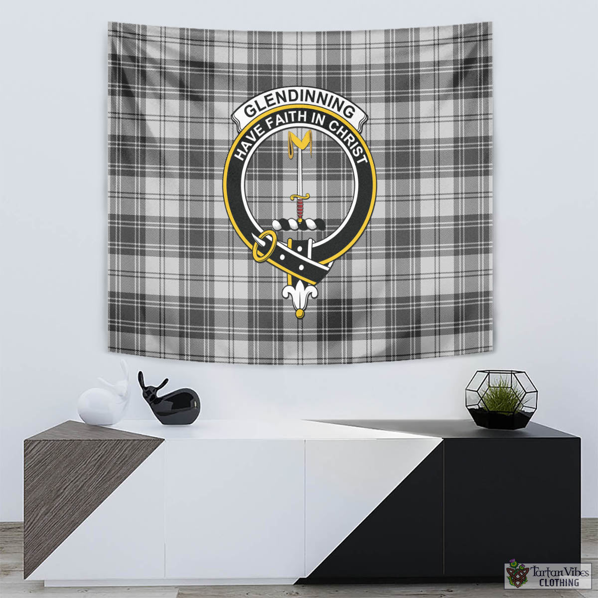 Glendinning Tartan Tapestry Wall Hanging and Home Decor for Room with Family Crest - Tartan Vibes Clothing