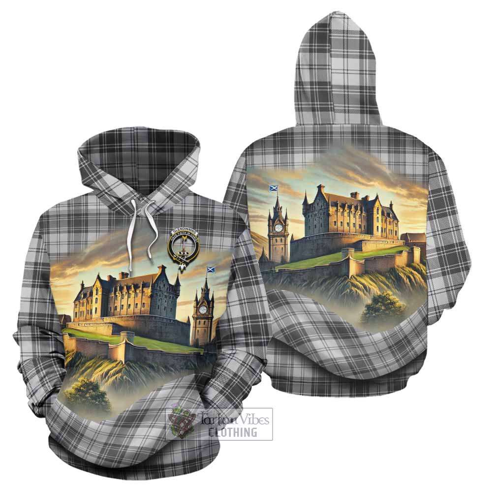 Glendinning Tartan Family Crest Hoodie with Scottish Ancient Castle Style - Tartan Vibes Clothing