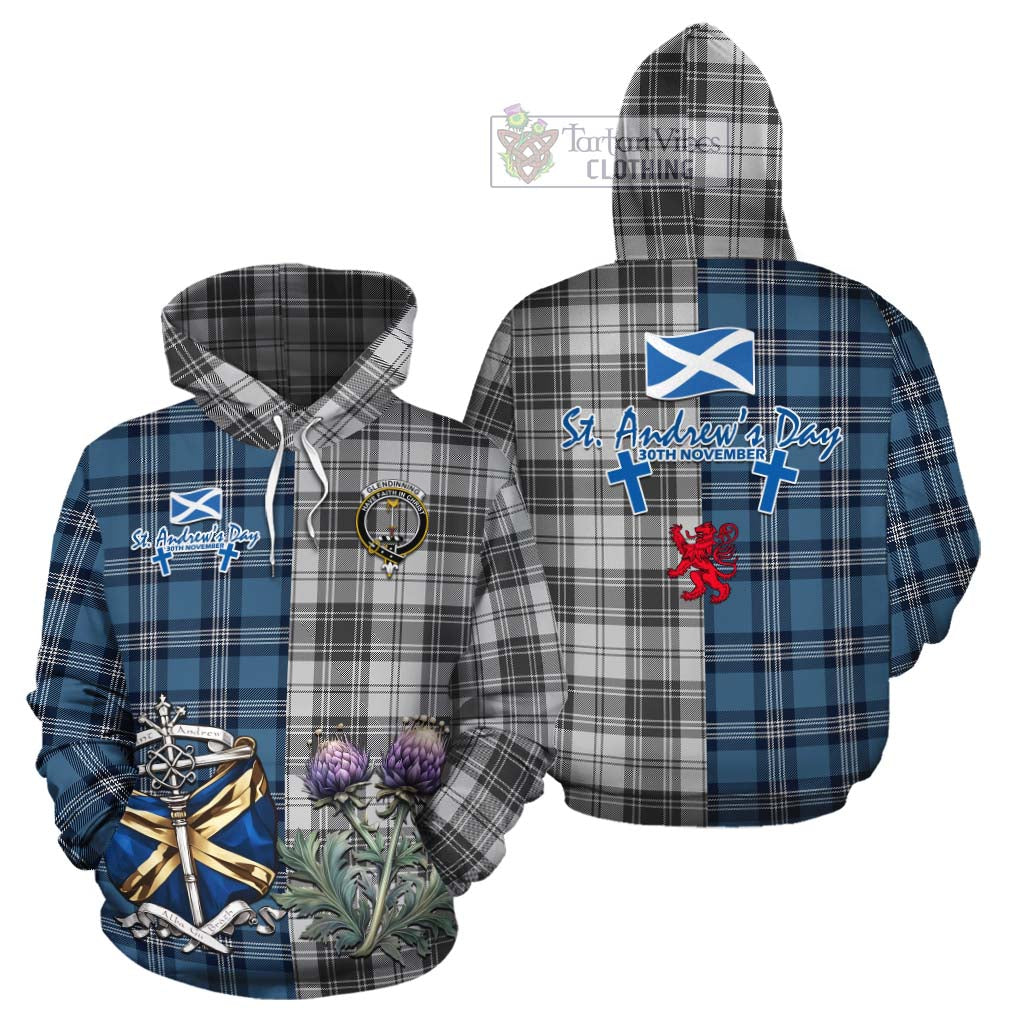 Glendinning Tartan Cotton Hoodie Happy St. Andrew's Day Half Tartan Style Zip Hoodie - Tartan Vibes Clothing