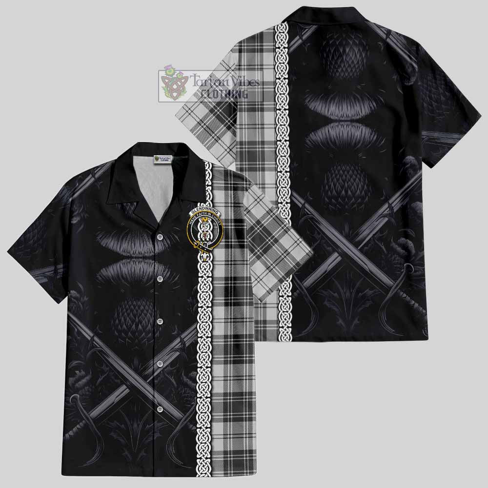 Glendinning Tartan Hawaiian Shirt with Family Crest Cross Sword Thistle Celtic Vibes - Tartan Vibes Clothing