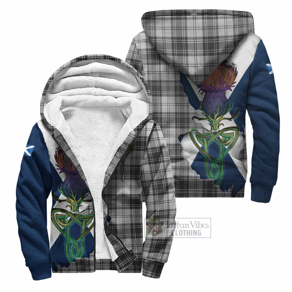 Tartan Vibes Clothing Glendinning Tartan Family Crest Sherpa Hoodie Scottish Thistle Celtic Inspired