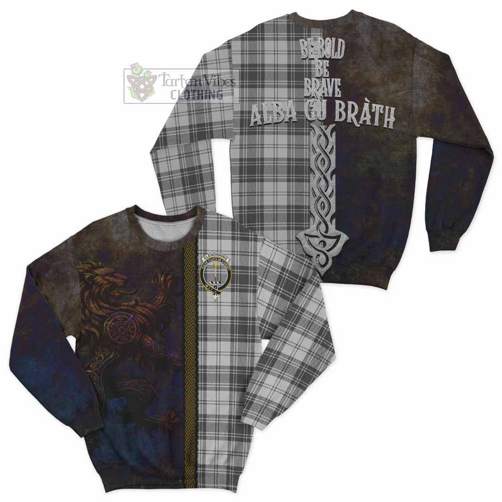 Tartan Vibes Clothing Glendinning Tartan Family Crest Sweatshirt Alba Gu Brath Be Brave Lion Ancient Style