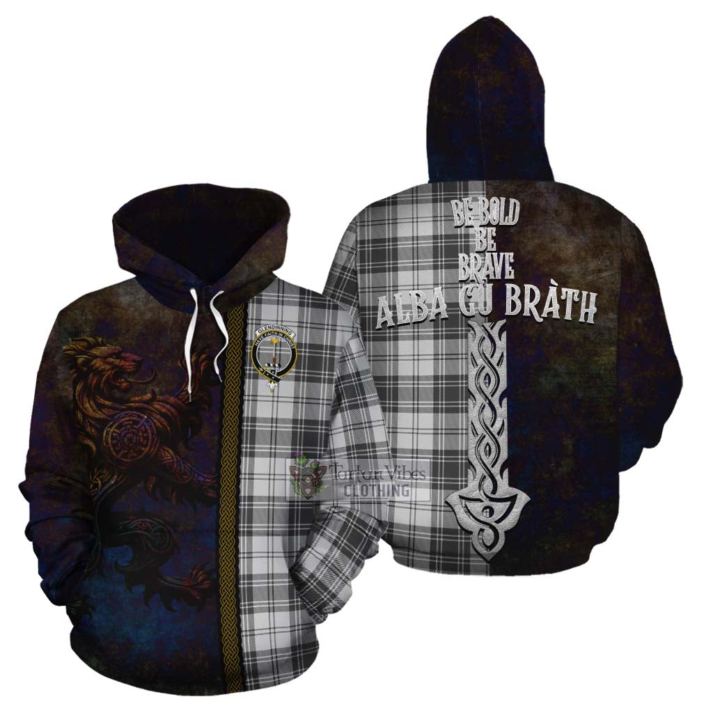 Tartan Vibes Clothing Glendinning Tartan Family Crest Cotton Hoodie Alba Gu Brath Be Brave Lion Ancient Style