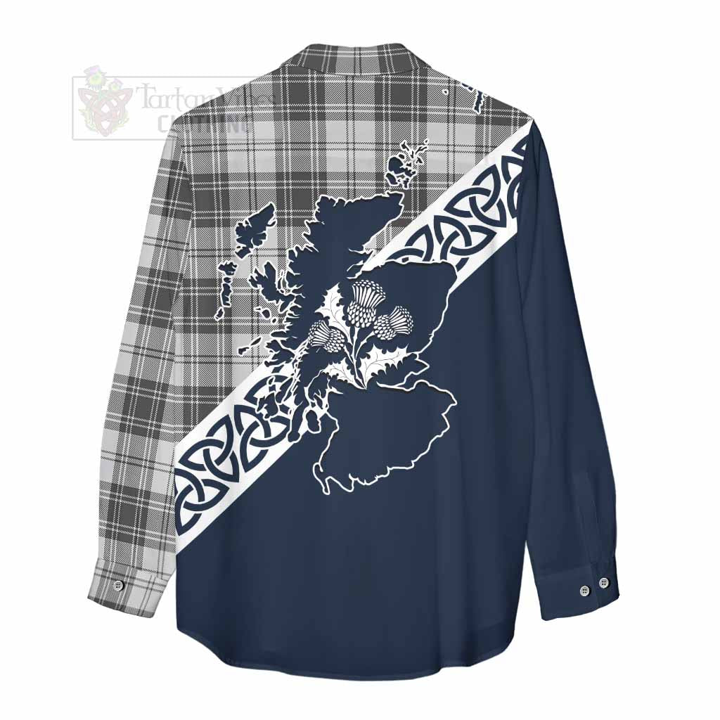 Glendinning Tartan Women's Casual Shirt Featuring Thistle and Scotland Map - Tartan Vibes Clothing
