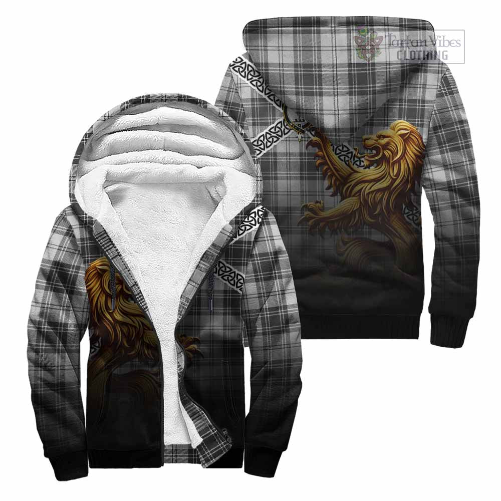 Glendinning Crest Tartan Sherpa Hoodie with Golden Lion Emblem Celtic Style Unisex - Tartan Vibes Clothing