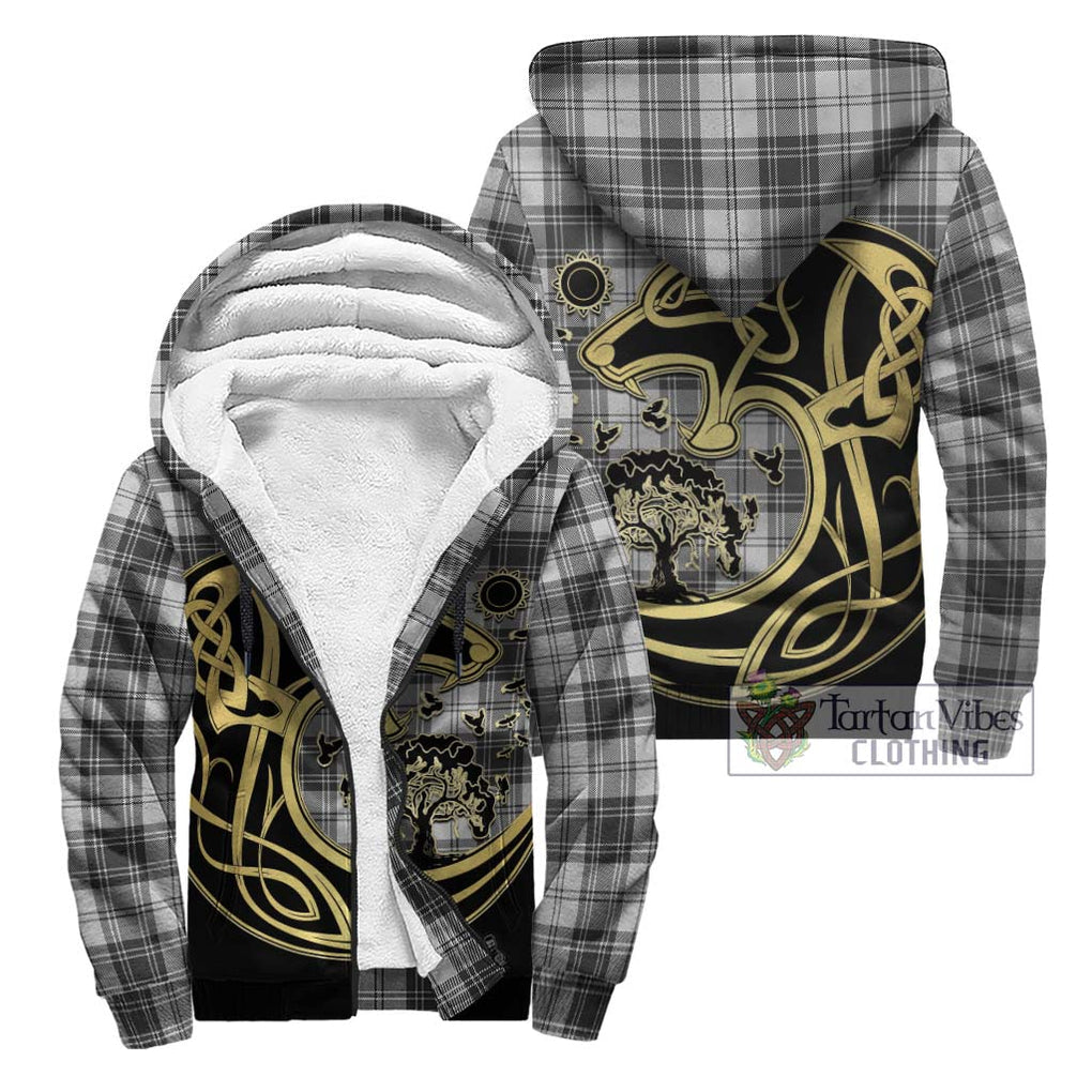 Glendinning Tartan Sherpa Hoodie with Family Crest Celtic Wolf Style Unisex - Tartan Vibes Clothing
