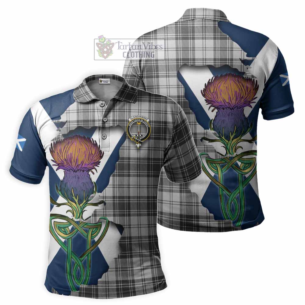 Glendinning Tartan Family Crest Polo Shirt Scottish Thistle Celtic Inspired - Tartan Vibes Clothing