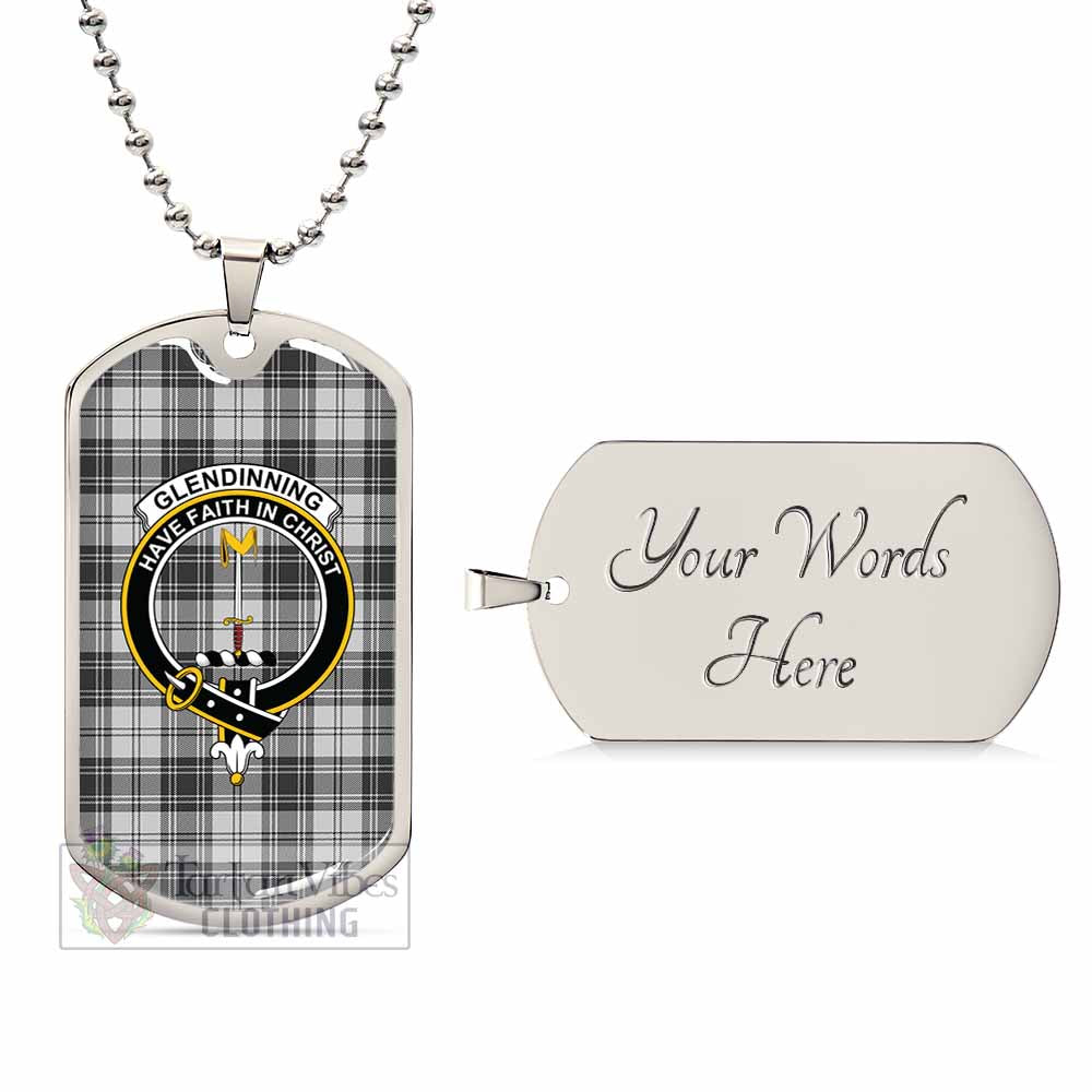Glendinning Tartan Dog Tag Necklace with Family Crest Silver Yes - Tartan Vibes Clothing
