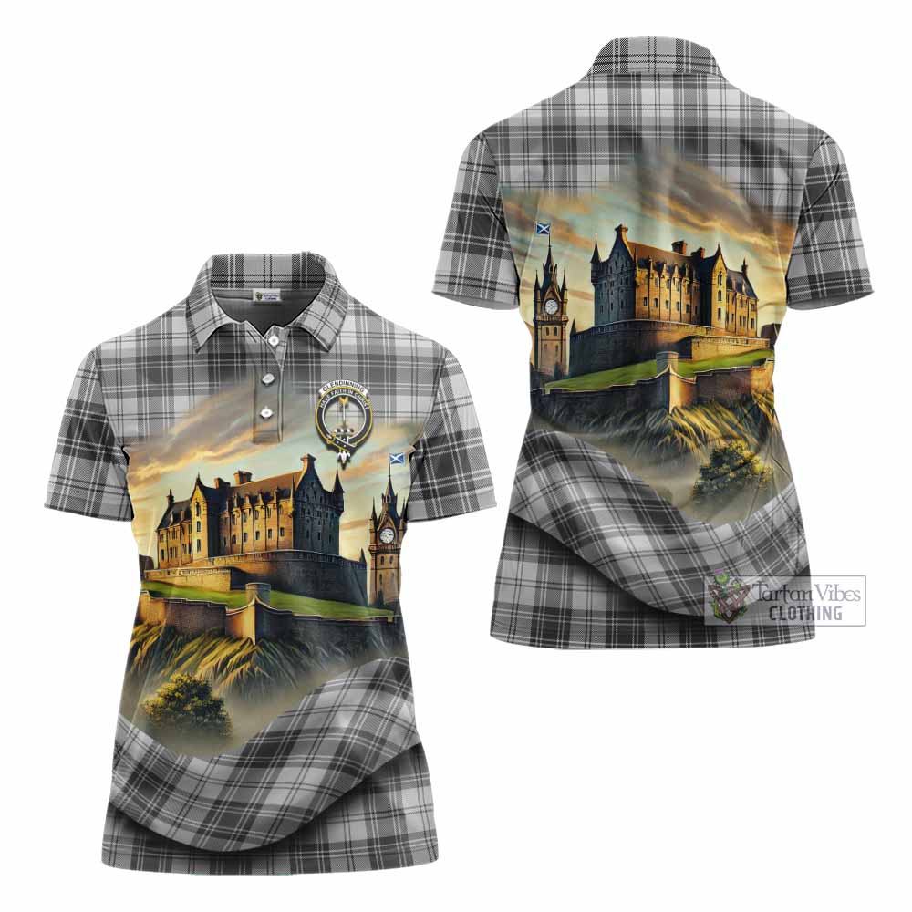 Glendinning Tartan Family Crest Women's Polo Shirt with Scottish Ancient Castle Style - Tartan Vibes Clothing
