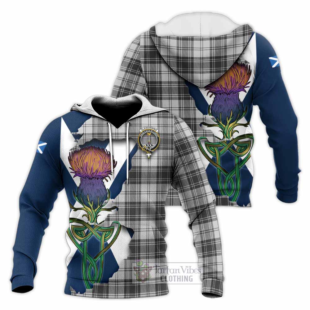 Glendinning Tartan Family Crest Knitted Hoodie Scottish Thistle Celtic Inspired - Tartan Vibes Clothing