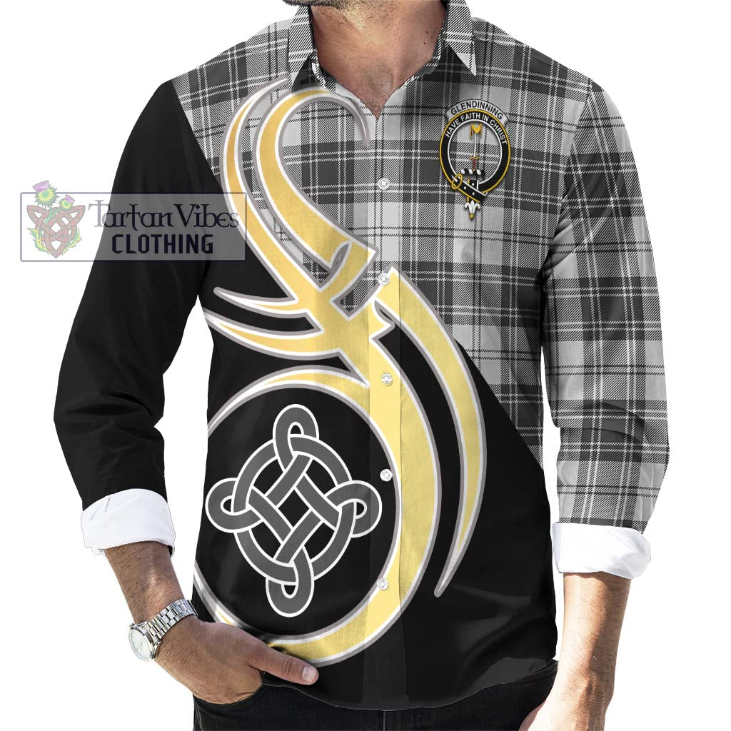 Glendinning Tartan Long Sleeve Button Shirt with Family Crest and Celtic Symbol Style - Tartan Vibes Clothing