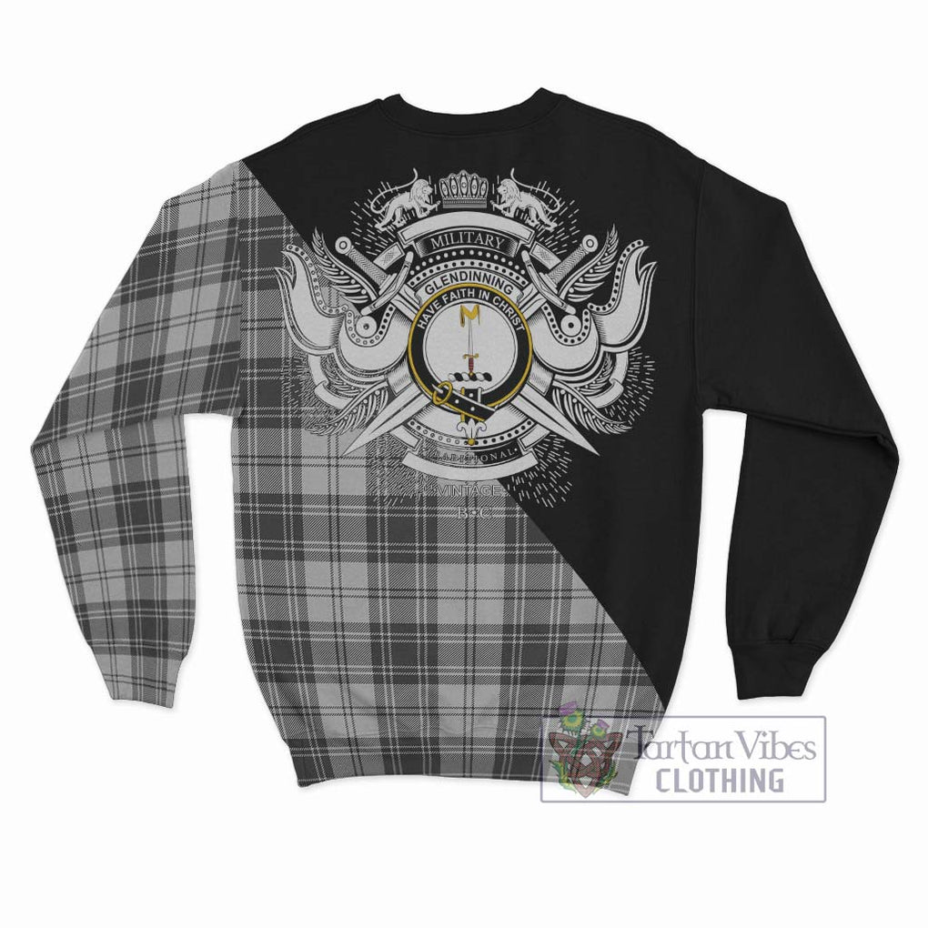Glendinning Tartan Sweatshirt with Family Crest and Military Logo Style - Tartan Vibes Clothing