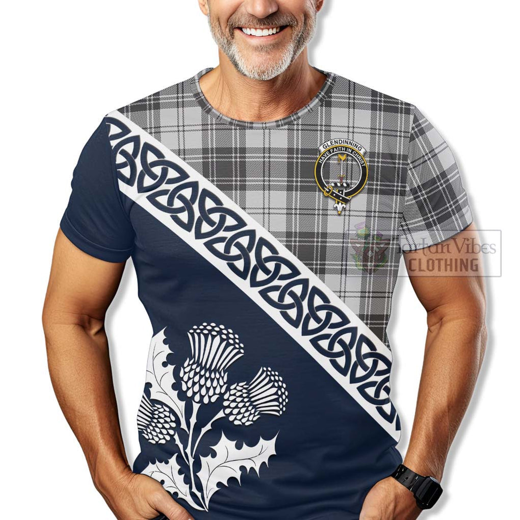 Glendinning Tartan T-Shirt Featuring Thistle and Scotland Map - Tartanvibesclothing Store