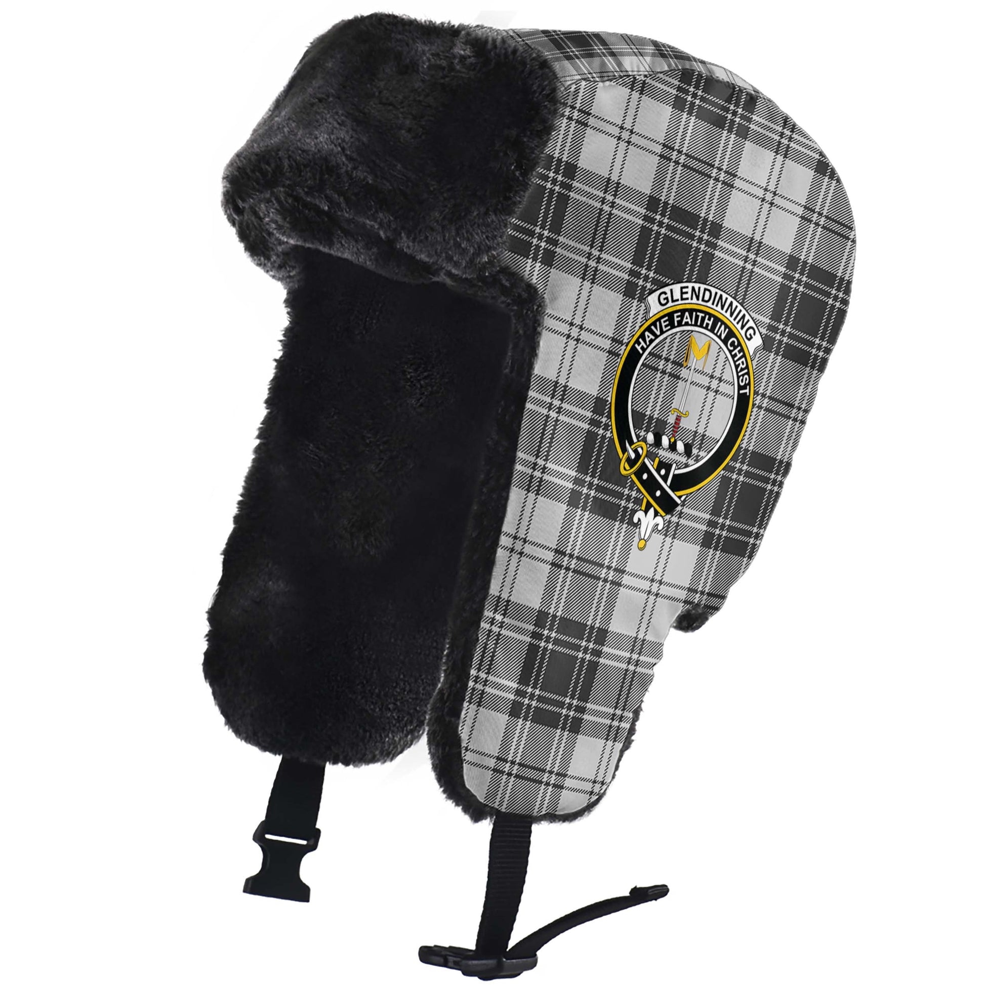 Glendinning Tartan Winter Trapper Hat with Family Crest - Tartan Vibes Clothing
