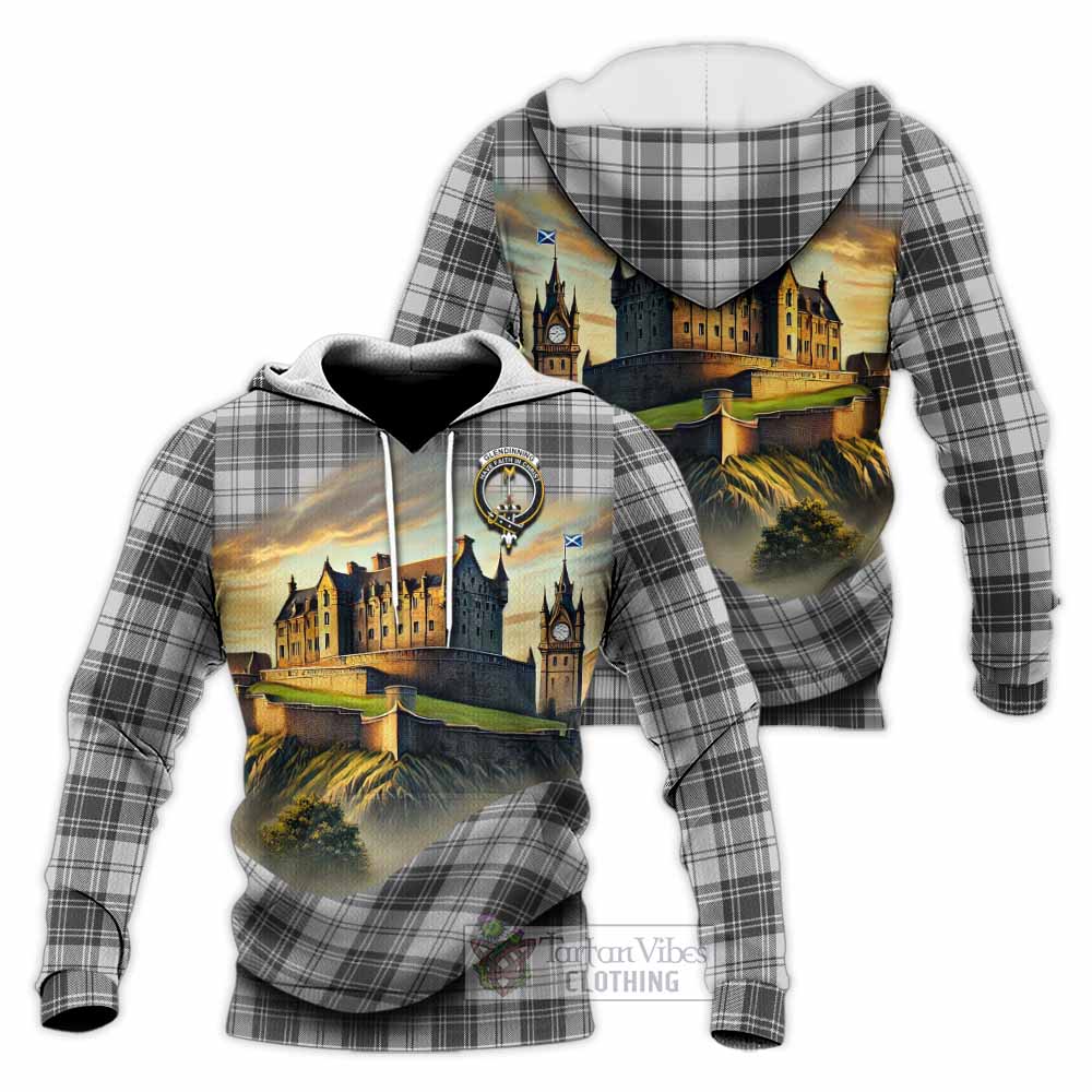 Glendinning Tartan Family Crest Knitted Hoodie with Scottish Ancient Castle Style - Tartan Vibes Clothing