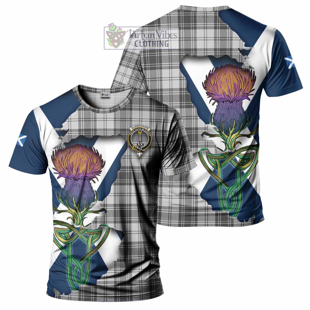 Tartan Vibes Clothing Glendinning Tartan Family Crest T-Shirt Scottish Thistle Celtic Inspired