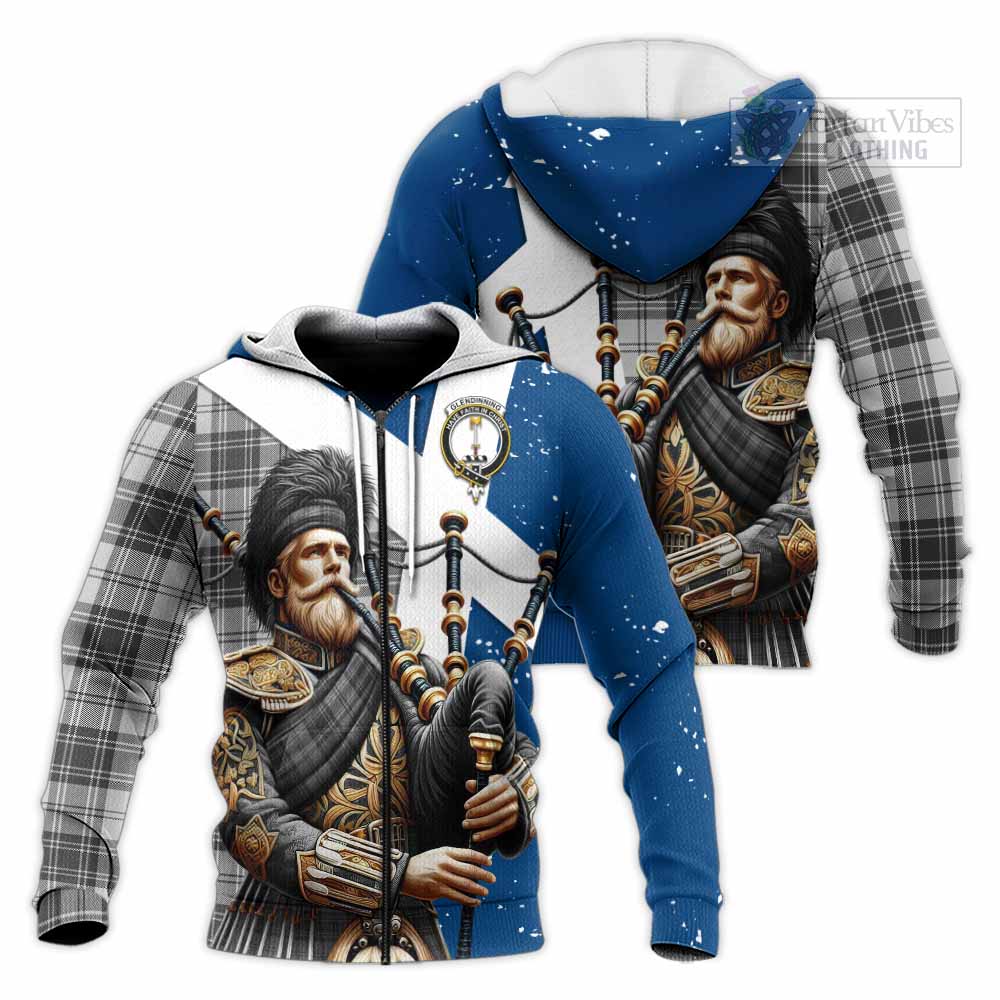 Glendinning Tartan Knitted Hoodie with Family Crest Scottish Bagpiper Vibes Unisex Knitted Zip Hoodie - Tartan Vibes Clothing