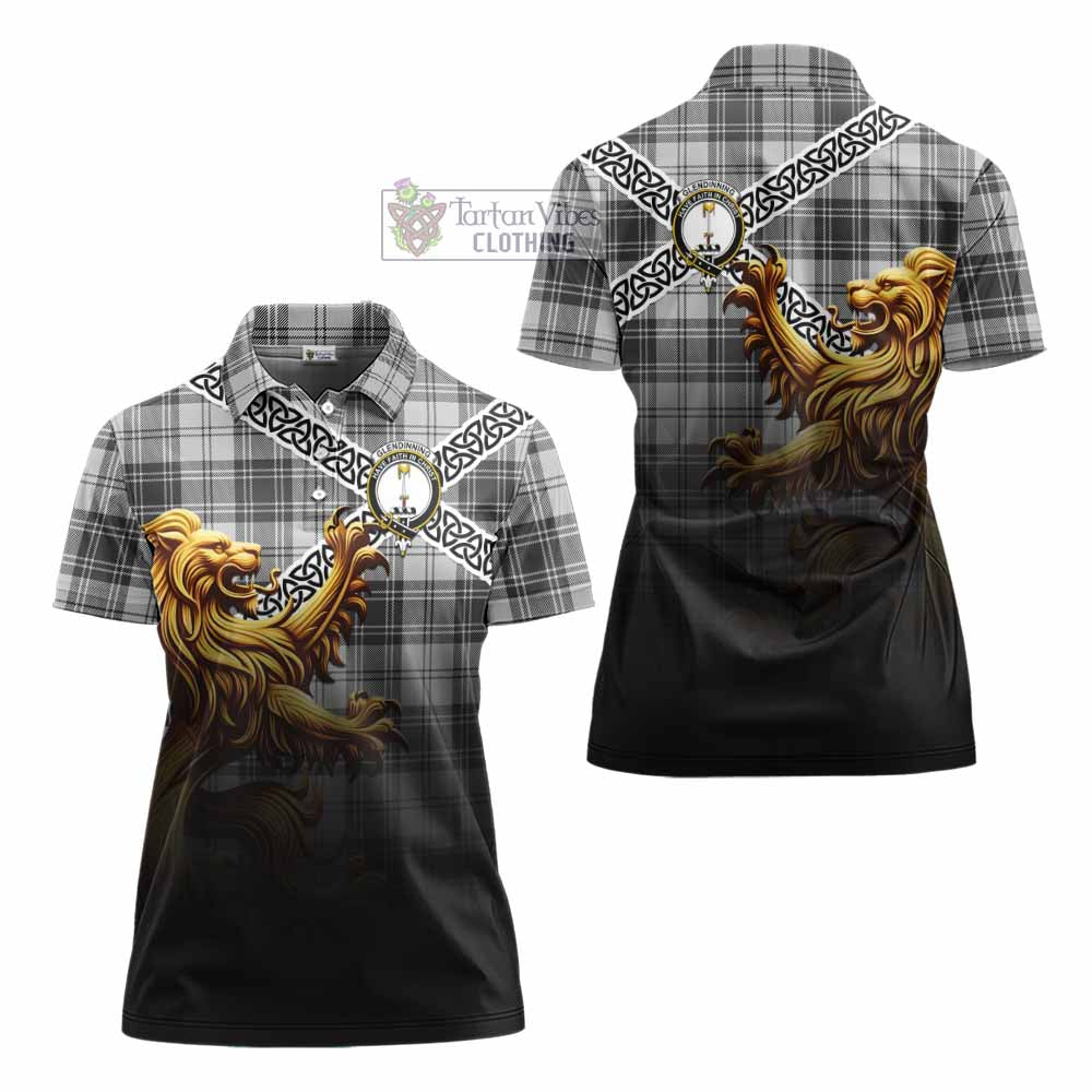 Glendinning Crest Tartan Women's Polo Shirt with Golden Lion Emblem Celtic Style - Tartan Vibes Clothing