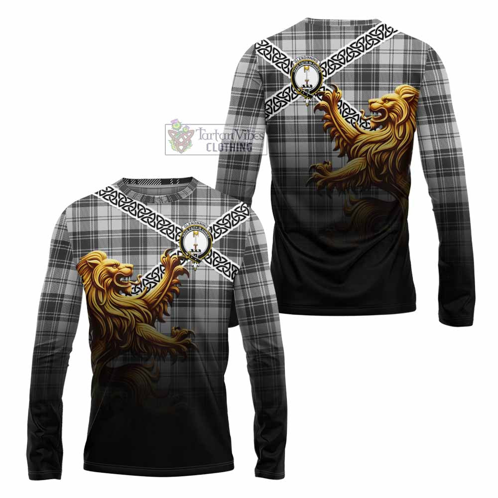 Glendinning Crest Tartan Long Sleeve T-Shirt with Golden Lion Emblem Celtic Style - Tartan Vibes Clothing
