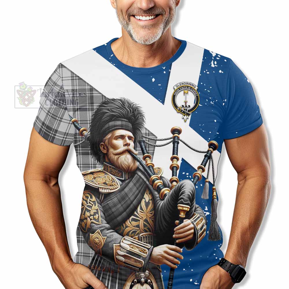 Glendinning Tartan T-Shirt with Family Crest Scottish Bagpiper Vibes - Tartan Vibes Clothing