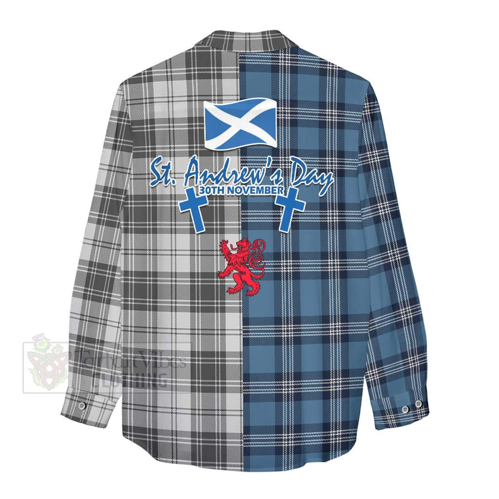 Glendinning Tartan Women's Casual Shirt Happy St. Andrew's Day Half Tartan Style - Tartan Vibes Clothing