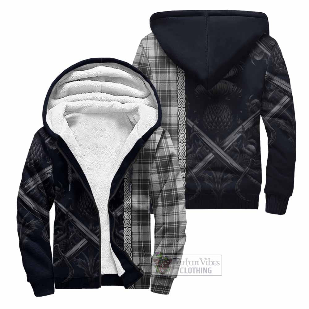 Glendinning Tartan Sherpa Hoodie with Family Crest Cross Sword Thistle Celtic Vibes Unisex - Tartan Vibes Clothing