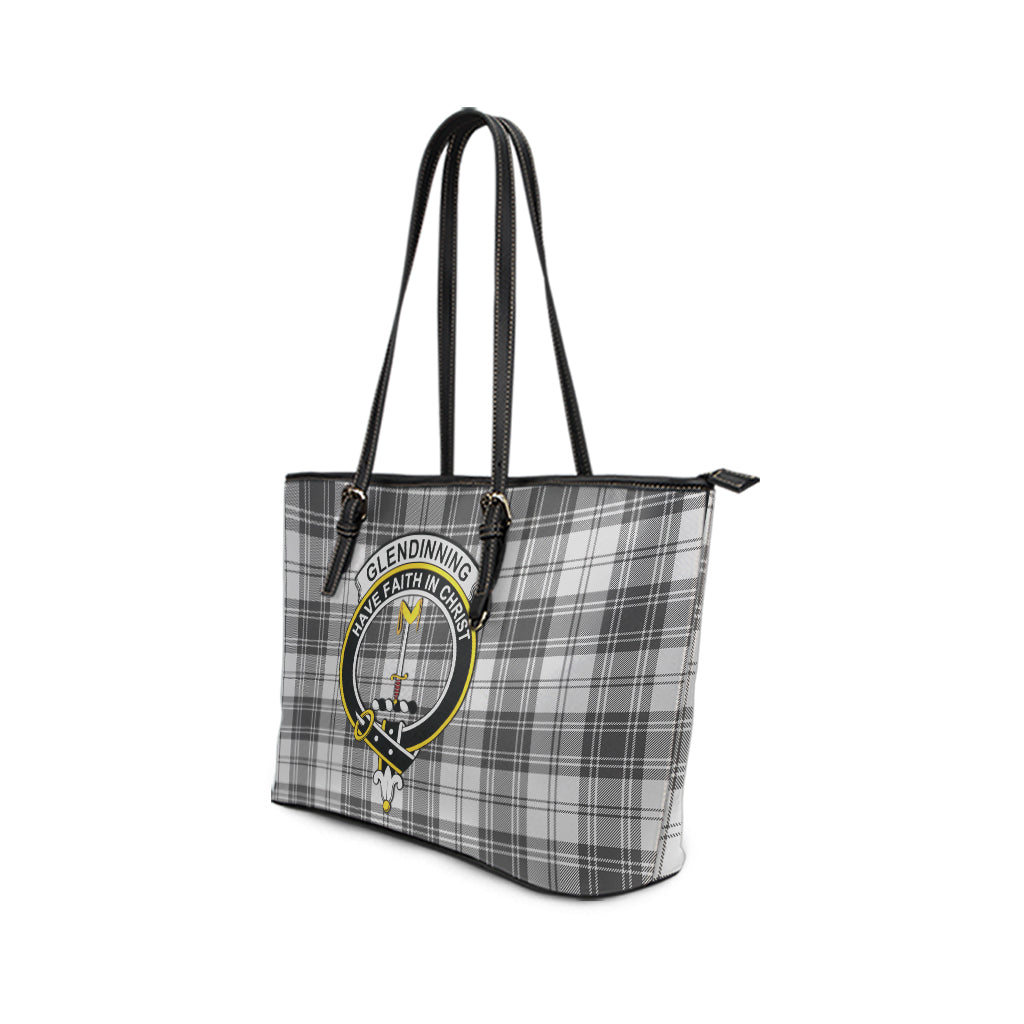 Glendinning Tartan Leather Tote Bag with Family Crest - Tartan Vibes Clothing
