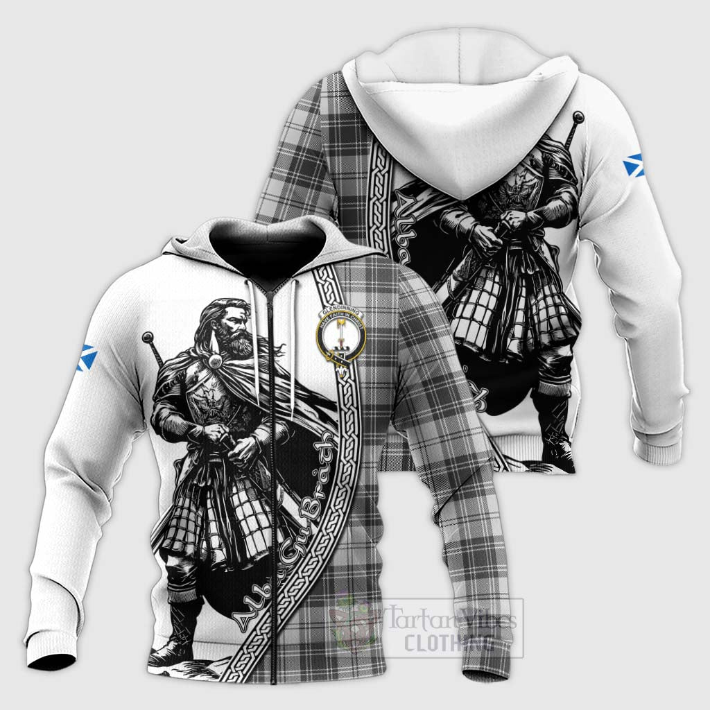 Glendinning Tartan Clan Crest Knitted Hoodie with Highlander Warrior Celtic Style Unisex Knitted Zip Hoodie - Tartan Vibes Clothing