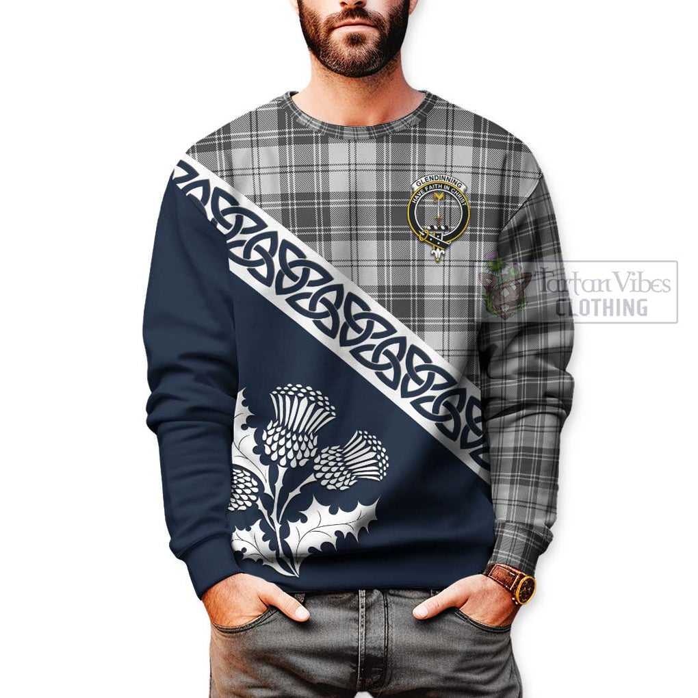 Glendinning Tartan Sweatshirt Featuring Thistle and Scotland Map - Tartan Vibes Clothing