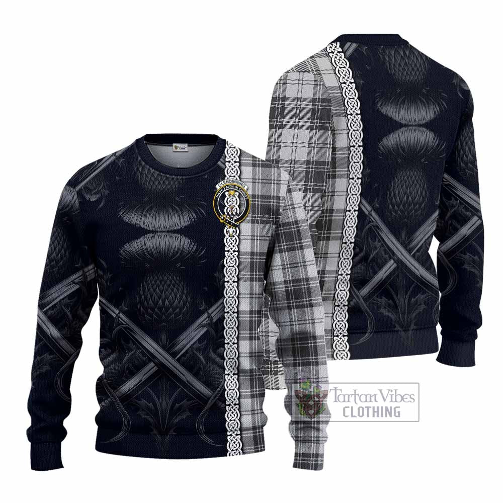 Glendinning Tartan Knitted Sweater with Family Crest Cross Sword Thistle Celtic Vibes - Tartan Vibes Clothing