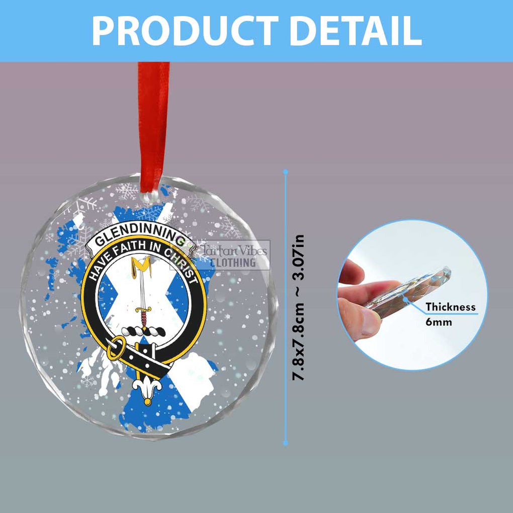 Tartan Vibes Clothing Glendinning Clan Crest Christmas Glass Ornament with Scotland Map