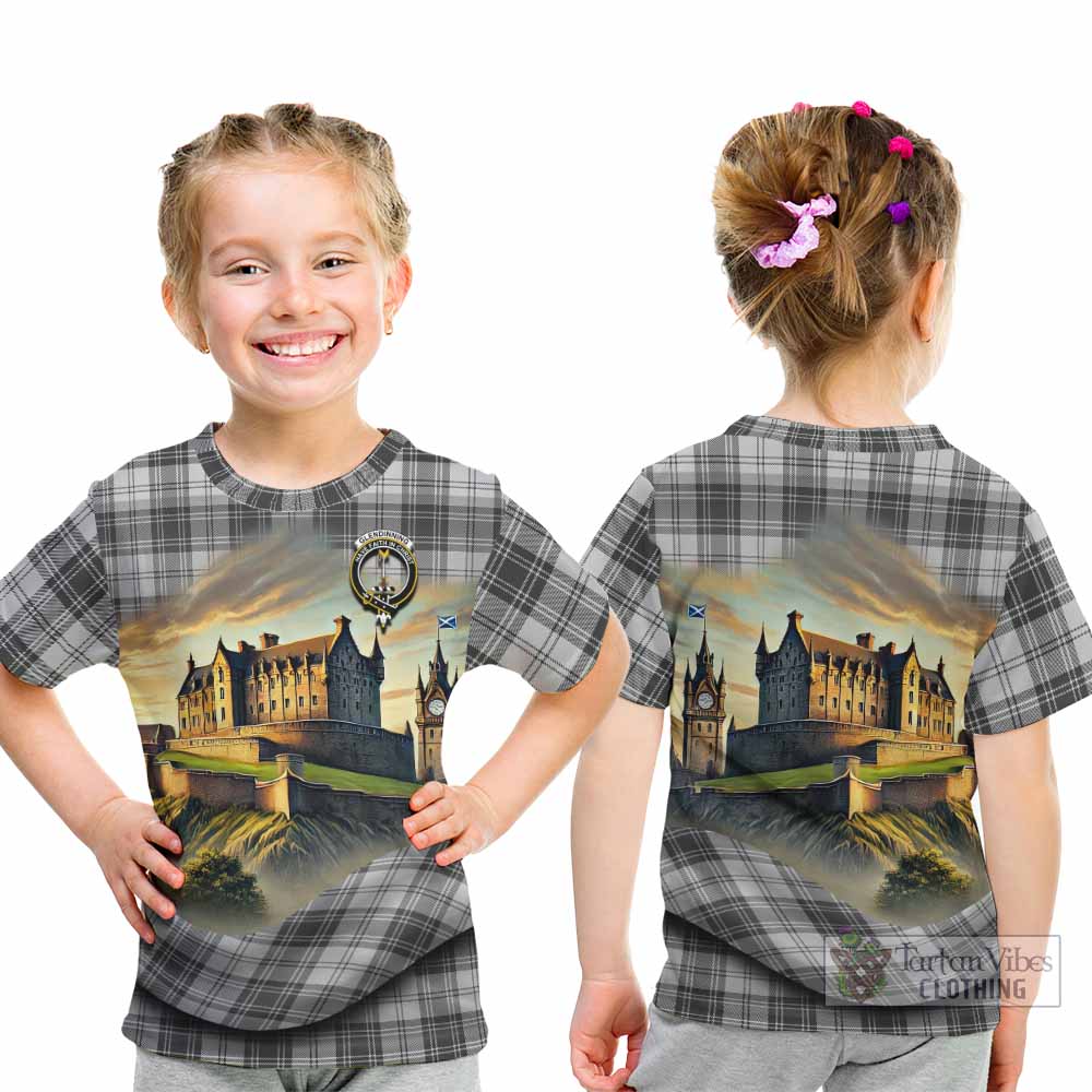 Glendinning Tartan Family Crest Kid T-Shirt with Scottish Ancient Castle Style - Tartan Vibes Clothing