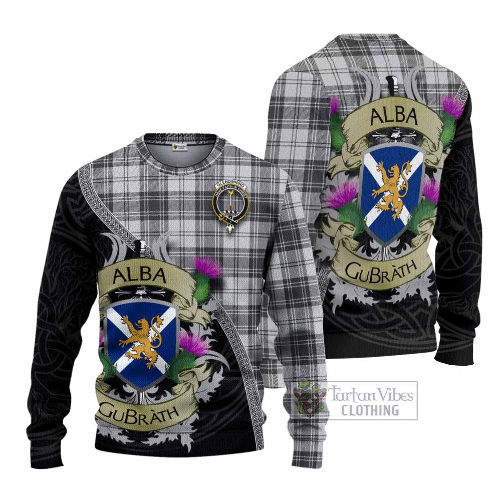 Glendinning Tartan Family Crest Knitted Sweater Lion Rampant Royal Thistle Shield Celtic Inspired - Tartan Vibes Clothing