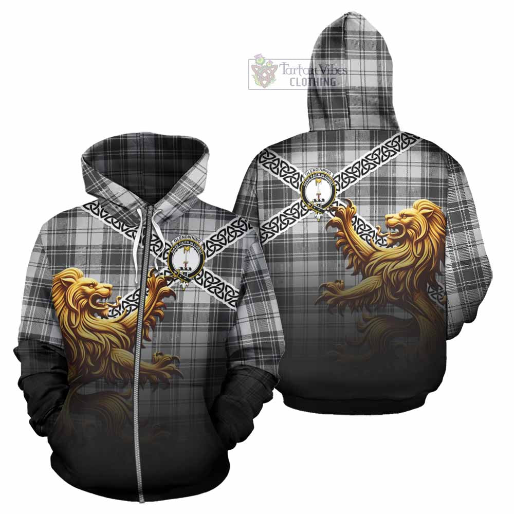 Glendinning Crest Tartan Hoodie with Golden Lion Emblem Celtic Style Zip Hoodie - Tartan Vibes Clothing