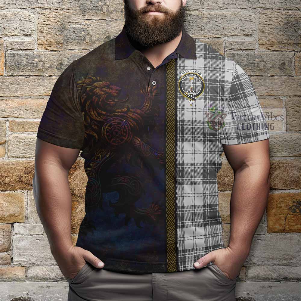 Glendinning Tartan Family Crest Polo Shirt Alba Gu Brath Be Brave Lion Ancient Style - Tartan Vibes Clothing