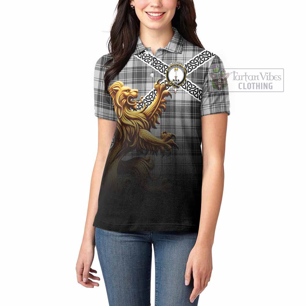 Glendinning Crest Tartan Women's Polo Shirt with Golden Lion Emblem Celtic Style - Tartan Vibes Clothing