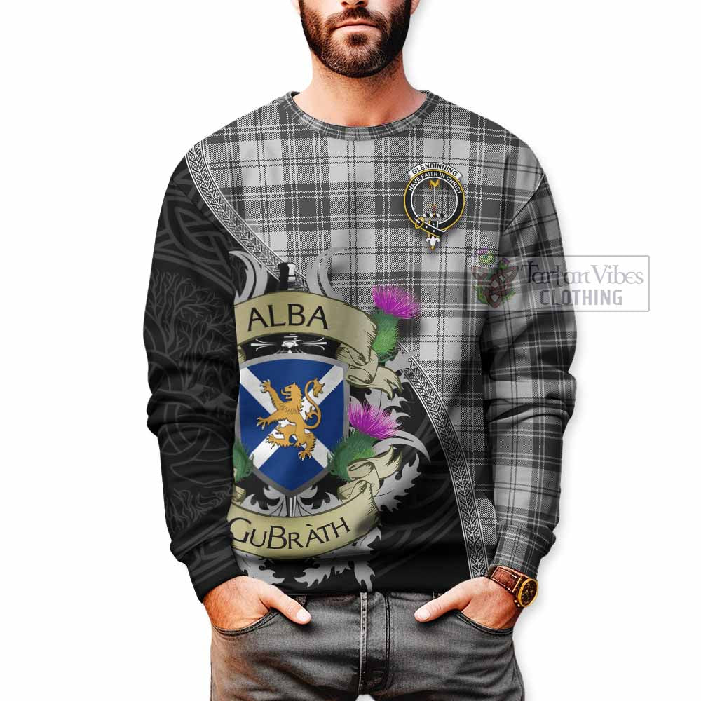 Glendinning Tartan Family Crest Sweatshirt Lion Rampant Royal Thistle Shield Celtic Inspired - Tartan Vibes Clothing