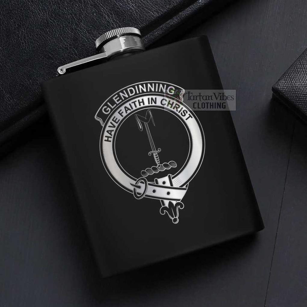 Glendinning Crest Hip Flask Set 7oz Black Stainless Steel with A Gift Box - 2D-tartanvibesclothing