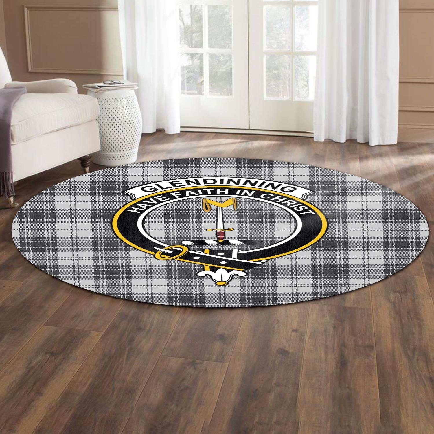 Glendinning Tartan Round Rug with Family Crest - Tartan Vibes Clothing