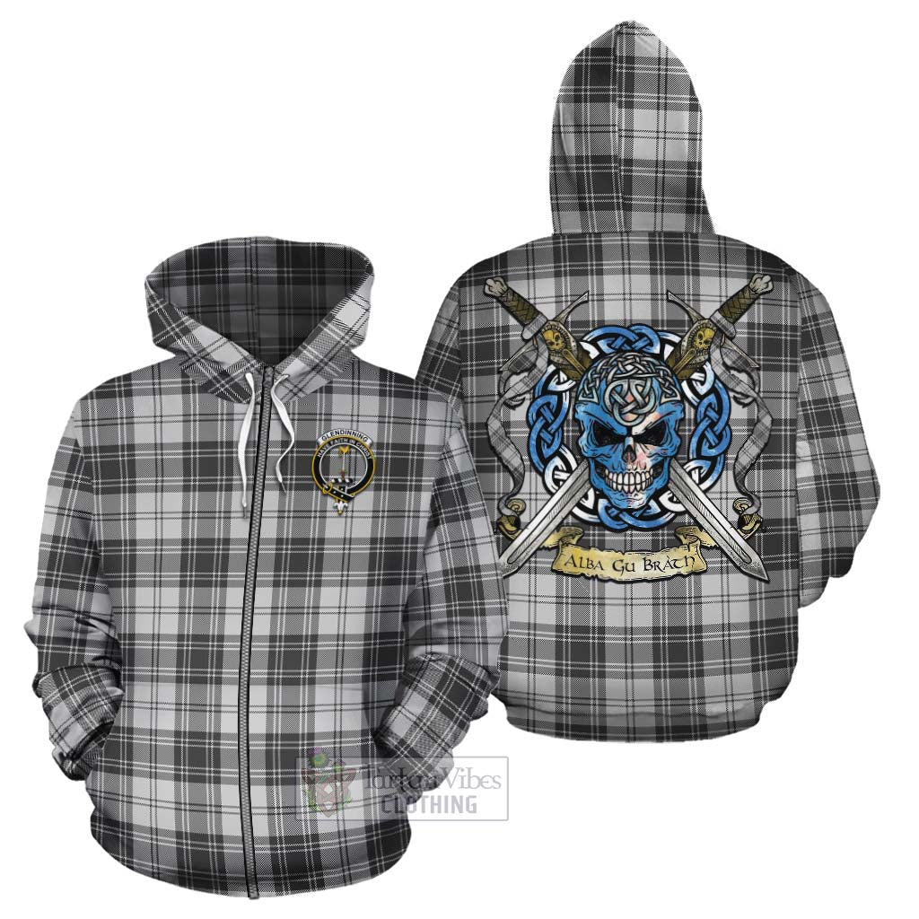 Glendinning Tartan Cotton Hoodie with Family Crest Celtic Skull Style - Tartan Vibes Clothing