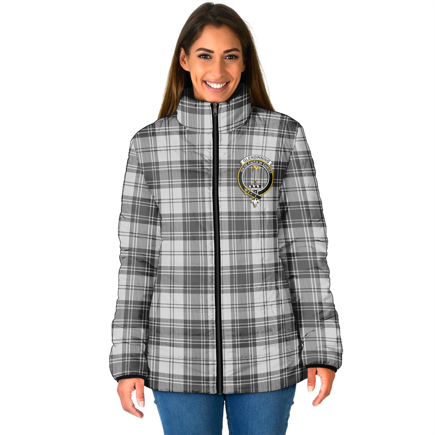 Glendinning Tartan Padded Jacket with Family Crest - Tartan Vibes Clothing
