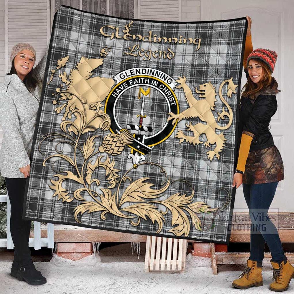 Tartan Vibes Clothing Glendinning Tartan Quilt with Family Crest and Scottish Symbol Style