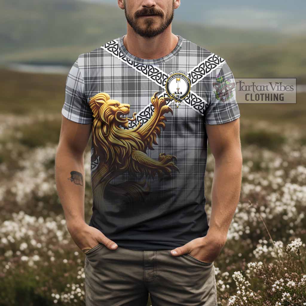 Glendinning Crest Tartan T-Shirt with Golden Lion Emblem Celtic Style - Tartan Vibes Clothing